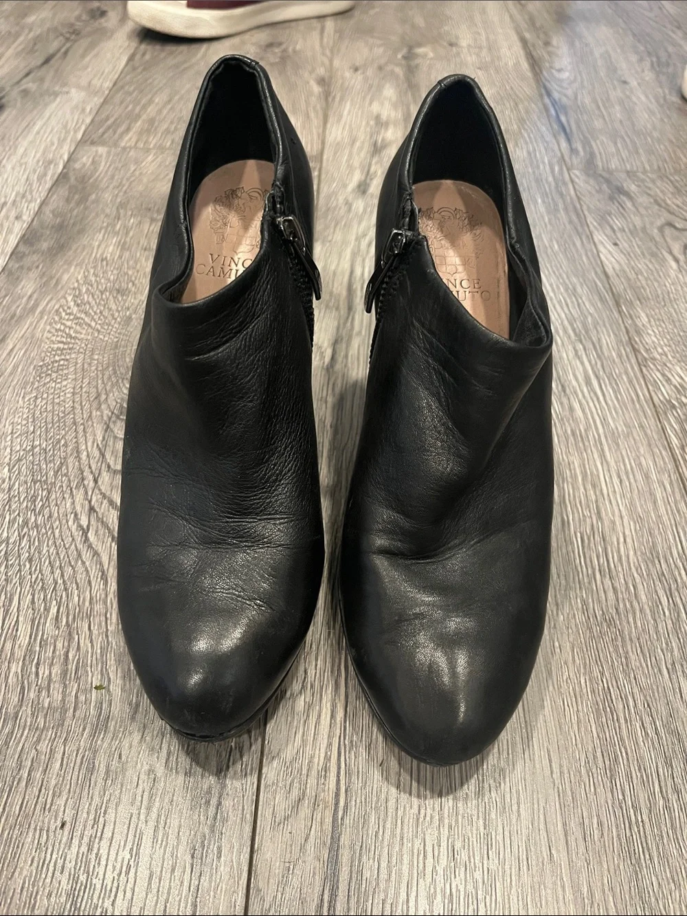 Vince Camuto Black Leather Zip Ankle Booties